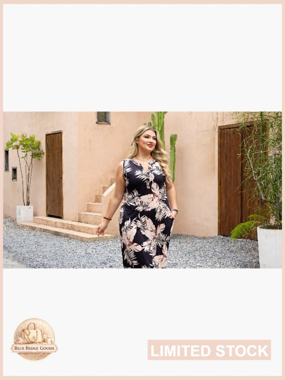 Casual Midi Dress Sleeveless Button Front Beach Vacation Sundresses with Pockets - Picture 7 of 7